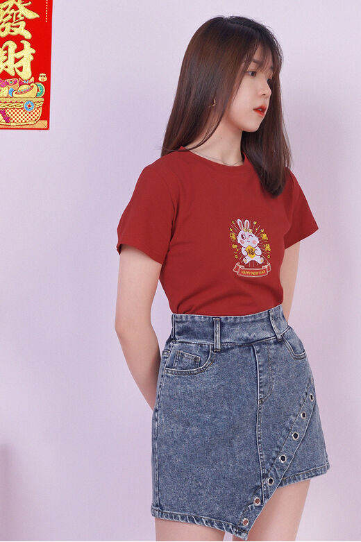 Luck Rabbit Embroidered Top (Red)